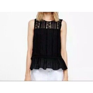Zara Top S black Peplum Sleeveless  Embroidery Lace WomenCrochet Cottagecore